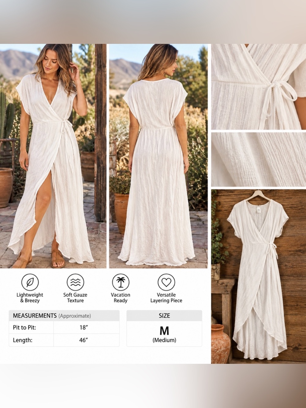 l*space White Gauze Wrap Maxi Dress